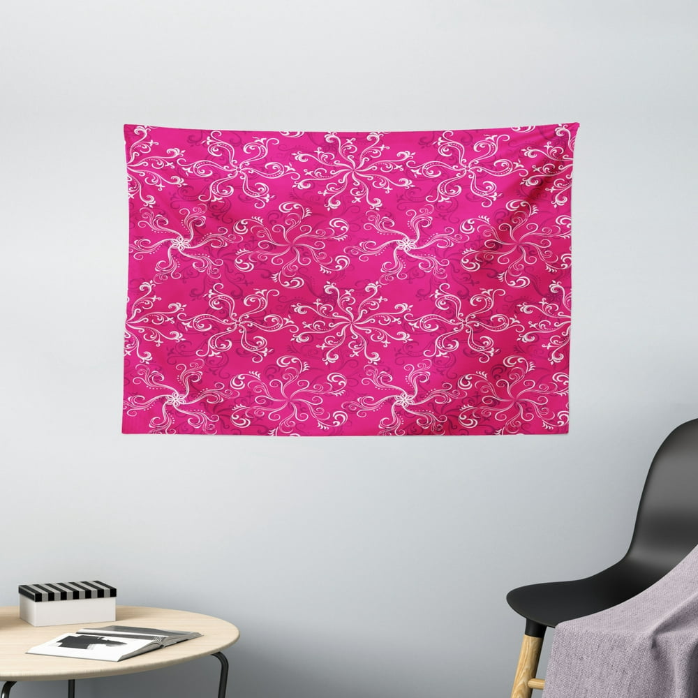 Hot Pink Tapestry, Floral Arrangement Pattern on Hot Pink Background ...