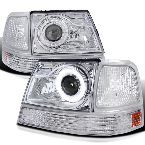 Spec-D Tuning Chrome Halo Ring Projector Headlights   Chrome Corner Lights Compatible with 1998-2000 Ford Ranger, Left   Right Pair Headlamps Assembly