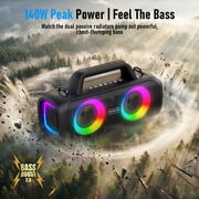 Portable Bluetooth Speaker IP65 Waterproof,140W Loud Sound,Bass Boost,Bluetooth 5.3, LED Lights,True Wireless Stereo Pairing,24H Playtime, for Home/Outdoor/Party/Beach, Fashionable Gift(Black)