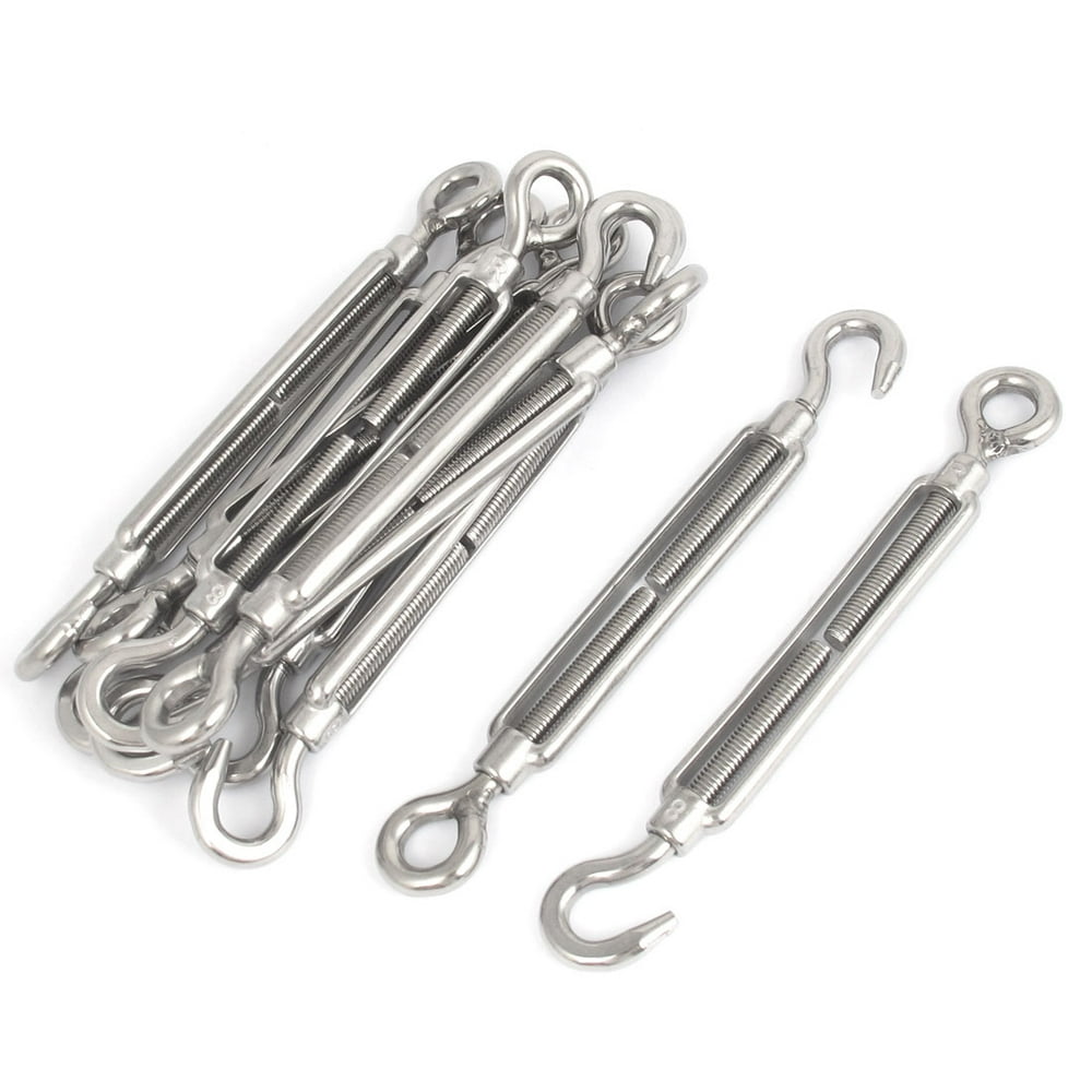 M8 Threaded Adjustable Stainless Steel Eye Hook Turnbuckle Silver Tone