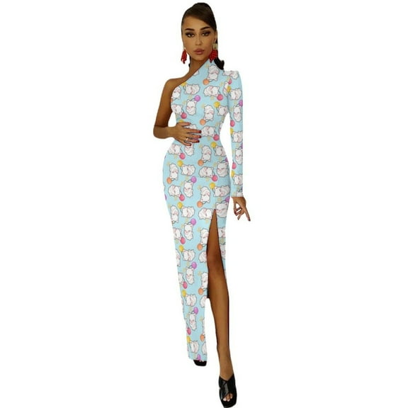 Moogle Pattern Half Dleeve Split Dress Woman fashion Dresses for wedding party Summer women"s clothing