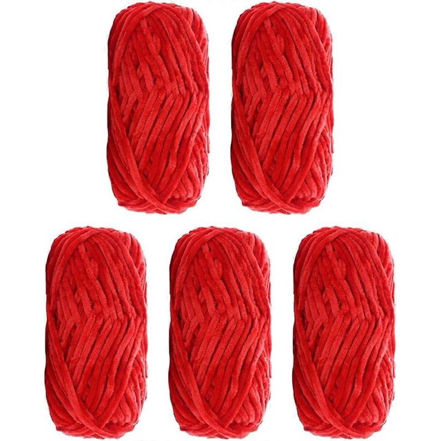 ZHAOCHENG Paquete de 5 hilos de terciopelo de chenilla súper suaves, lana para tejer, gruesos y cálidos, para tejer a crochet, para hacer manualidades, hacer muñecas, bolsos y suéteres, color rojo