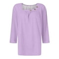 thumbnail image 4 of GXIPO Womens 3/4 Sleeve Tops Square Neck Summer Shirts Blouses Buttons Pleated Solid Plus Size Tunic Tops Clearance Purple 3XL, 4 of 5