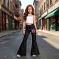 thumbnail image 5 of Tfken Child Soft Comfy Pants School Daily Wear Flare Denim Pants Girls With Pockets Stretch Fashion Graphic Print Kids Casual Clothes Size 5-6 Years Black, 5 of 5
