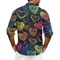 thumbnail image 3 of Fgvctg Long Sleeve Button Down Shirts for Men V Neck Blouses Trendy Date Day Love Heart Print Shirts Oversized Collared Business Casual Tops Dark Blue 2XL, 3 of 5