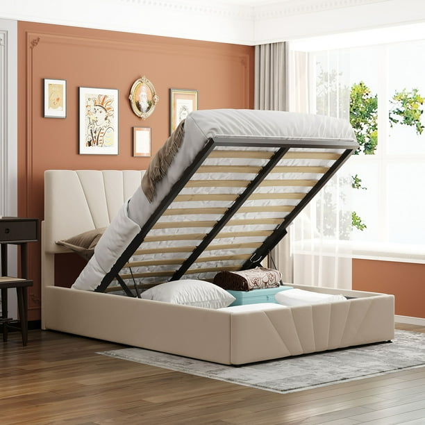 Full Size Upholstered Platform Bed with a Hydraulic Storage System