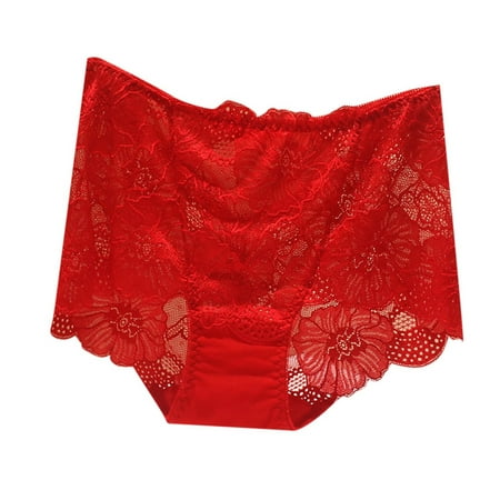 BYHONG Ladies  Lace Sexy Solid Color Transparent Mid High Waist Plus Size Triangle Pants Womens Panties RD1 XL