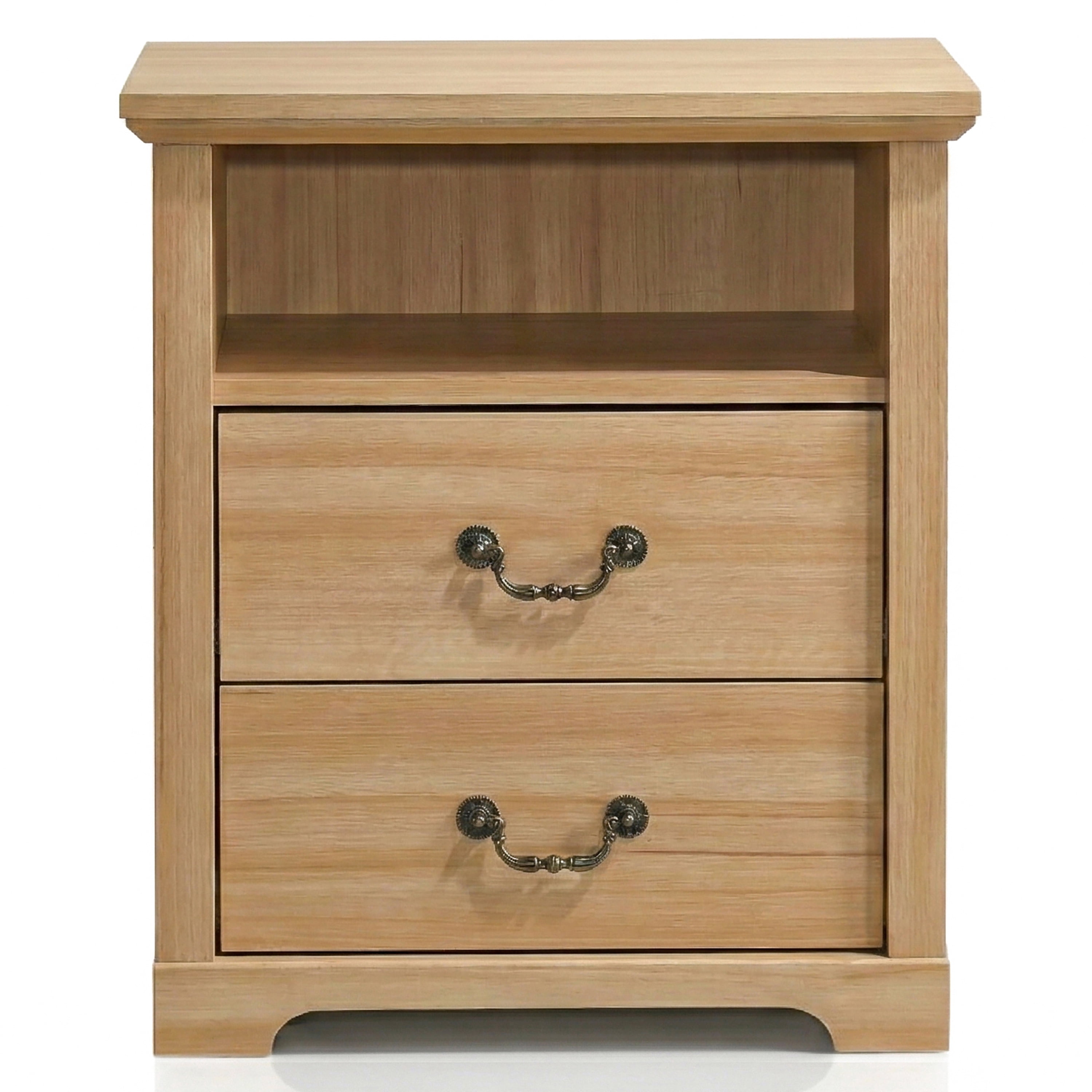Furniture of America Chara Modern Wood 2-Drawer Nightstands with Open Top Shelf, Set of 2, Natural