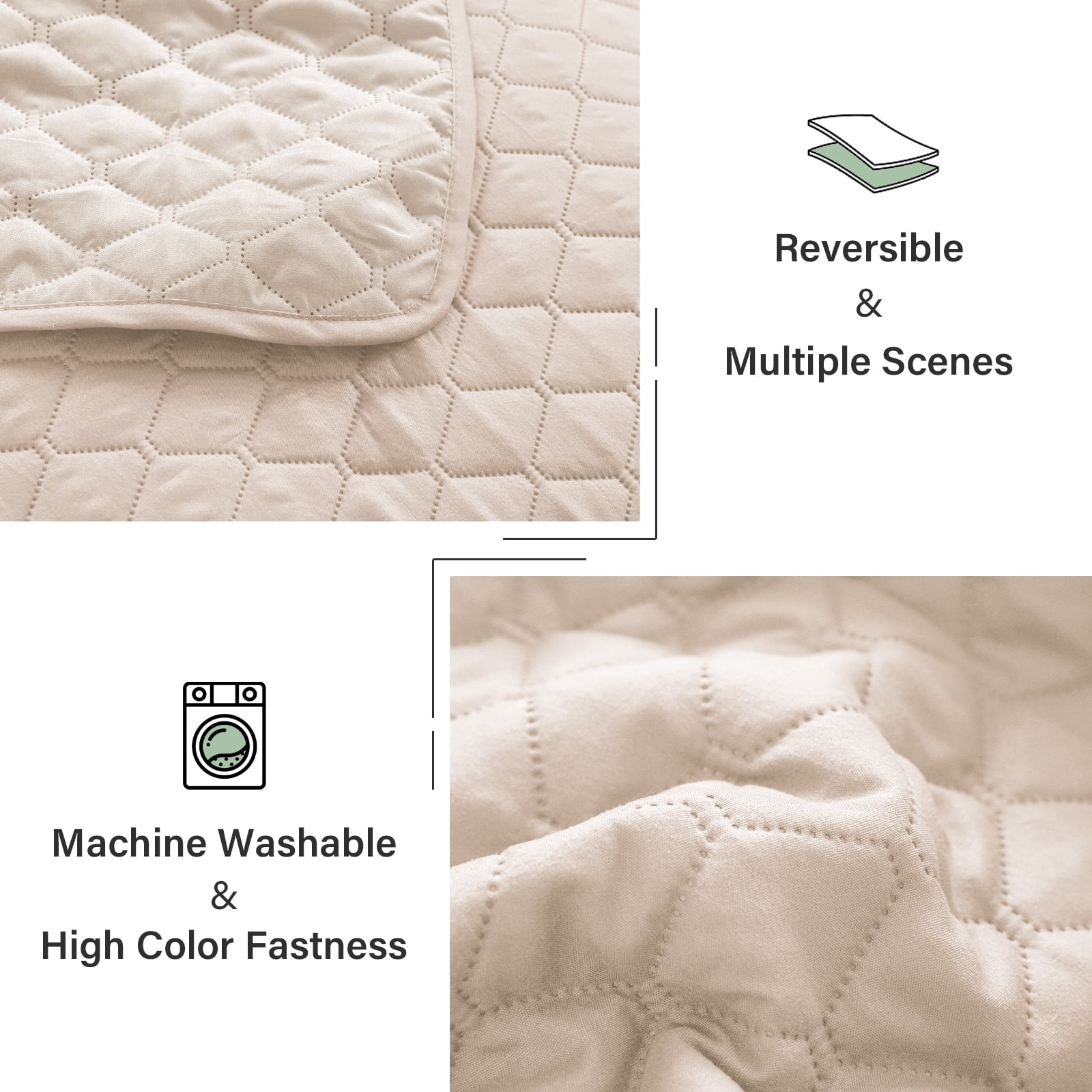 Exclusivo Mezcla King Size Quilt Set, 3-Piece Lightweight King Quilts Soft Bedspreads Bed Coverlets, Brich Beige, 104"x96"