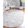 thumbnail image 2 of Unique Loom 3151502 3 x 5 ft. Geometric Trellis Frieze Oval Rug, Ivory, 2 of 15