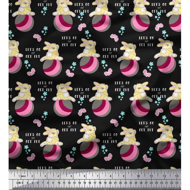 Soimoi Rayon Fabric Text,Ball & Bunny Kids Print Fabric by Yard 42 Inch Wide