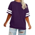 thumbnail image 4 of Tnhcen Women's Plus Size Crew Neck Striped Sleeve Loose Fit Graphic T Shirt XL-5XL, Spring Summer Casual Basic Loose T-Shirt with 95% Polyester 5% Spandex Stretchy Fabric, 4 of 5