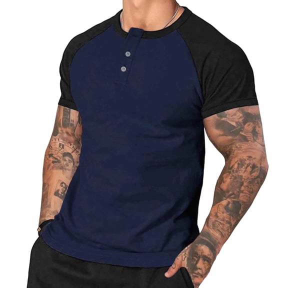 Stamzod Short Sleeve Tshirt for Men Summer Crewneck Button Pullover Basic Tee Tops Casual Workout Shirts for Men Navy XL
