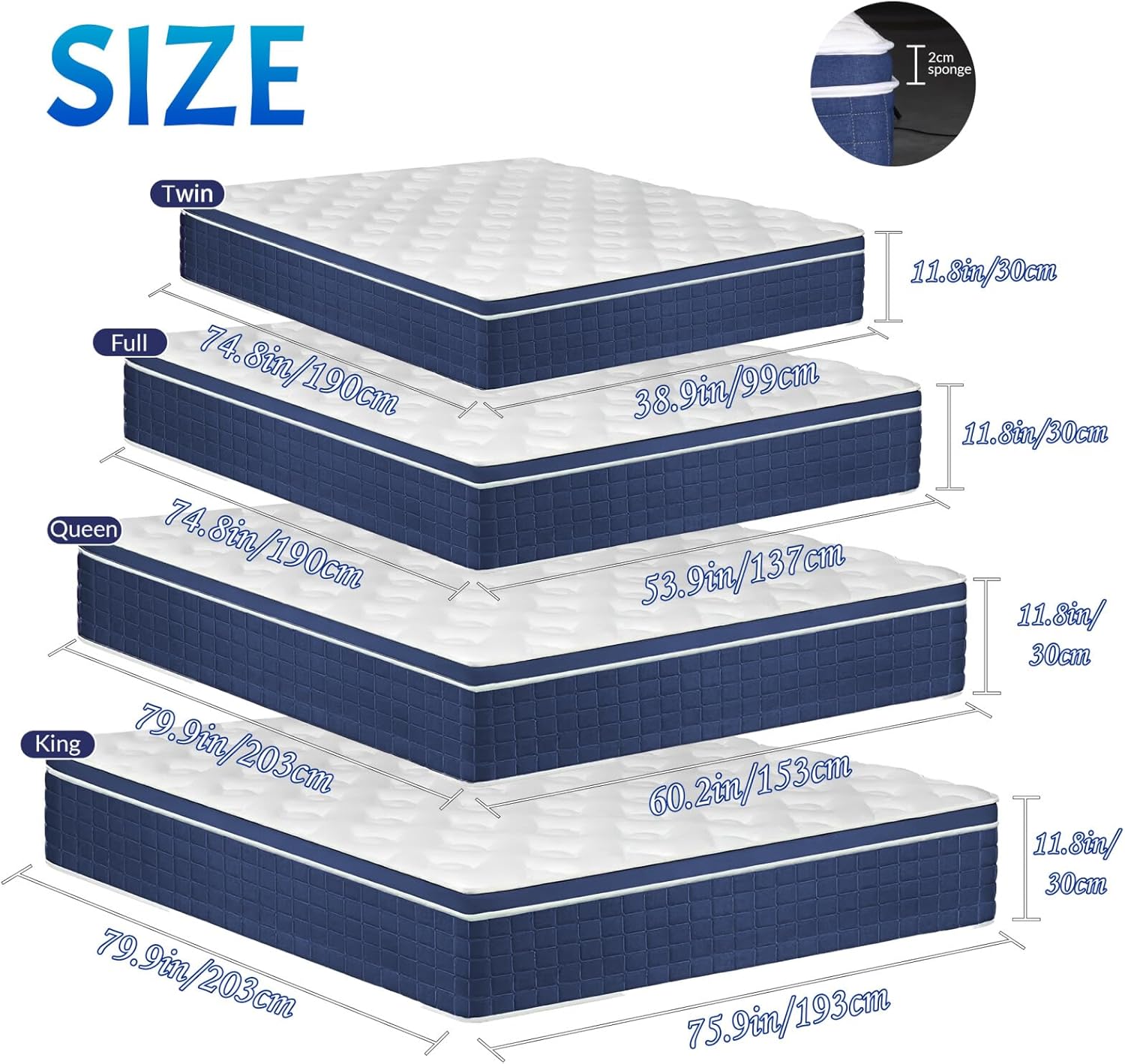 12 inch Memory Sponge Queen Mattress Upgraded Version Medium Firm Pressure Relief Back Pain Relief Strong Edge Support Individually Springs