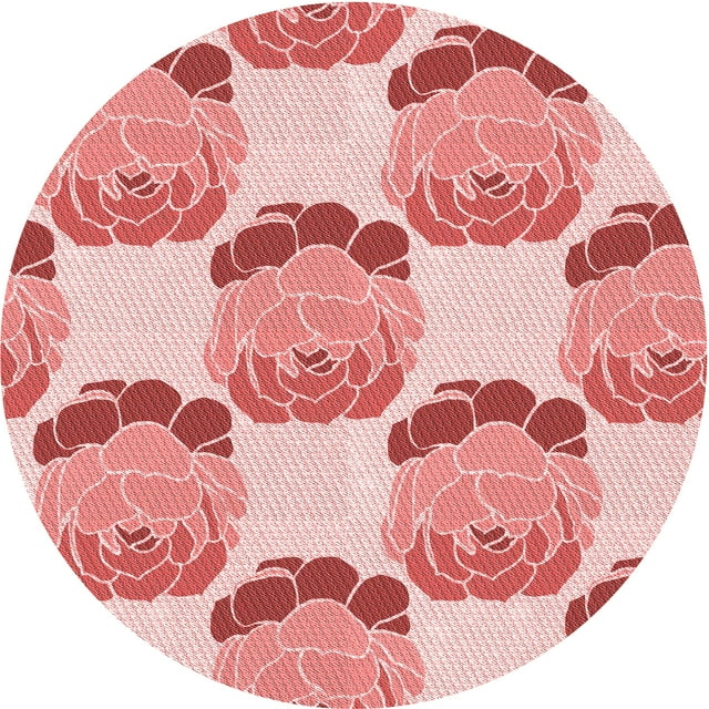 Ahgly Company Machine Washable Indoor Square Transitional Deep Rose Pink Area Rugs, 3' Square