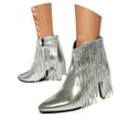 thumbnail image 2 of Women Boots Ankle High Fringe Short Boot Stiletto Pointed Toe Booties with Side Zipper (Silver 36), 2 of 5