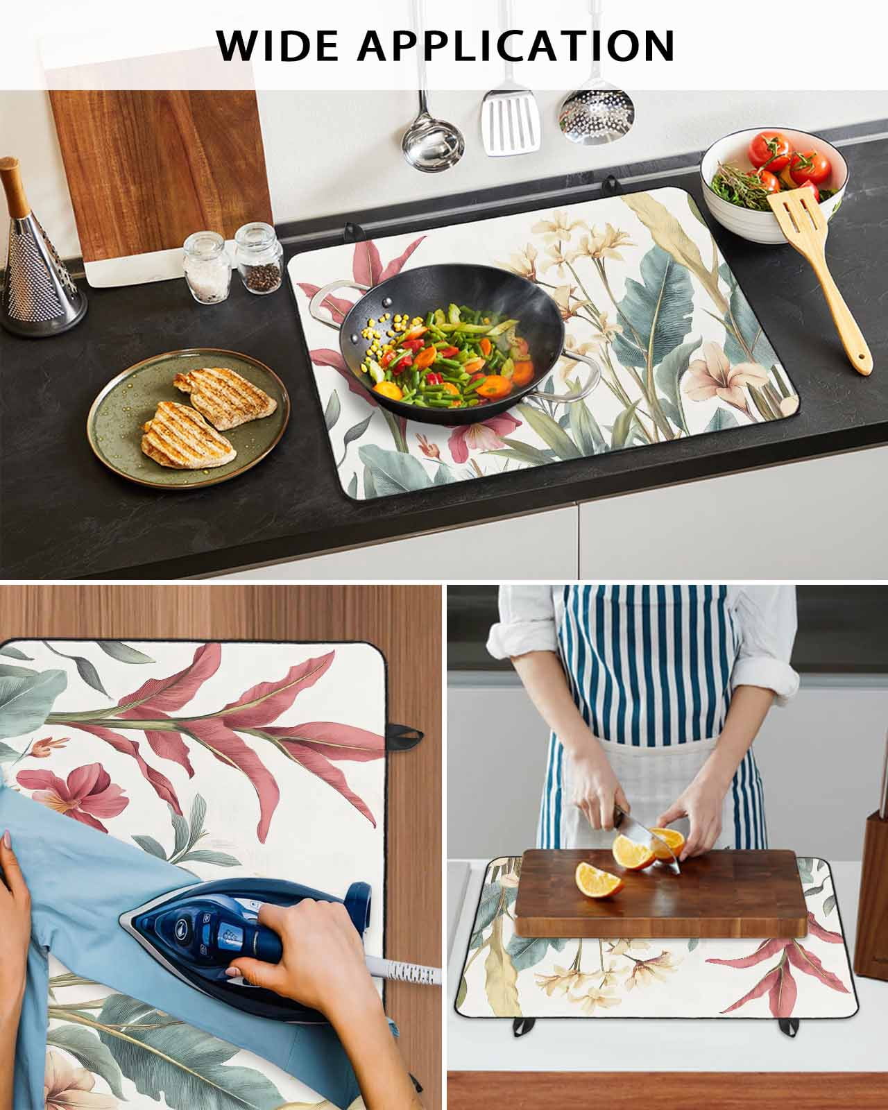 nqOlkjepod Large Induction Cooktop Protector Mat 24"x21", Yellow Red Floral Stove Top Covers for Electric Stove, Tropical Leaves Vintage Decorative Stove Burner Cover Mats, Glass Top Stove Cover