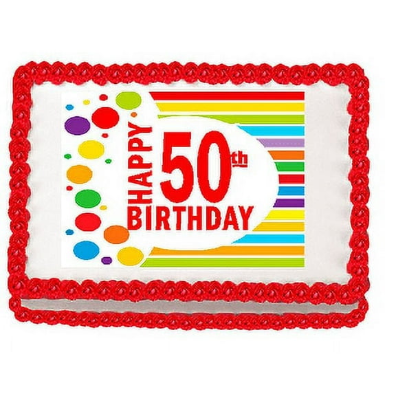 Happy 50th Birthday Edible PEEL N STICK Frosting Photo Image Cake Decoration Topper