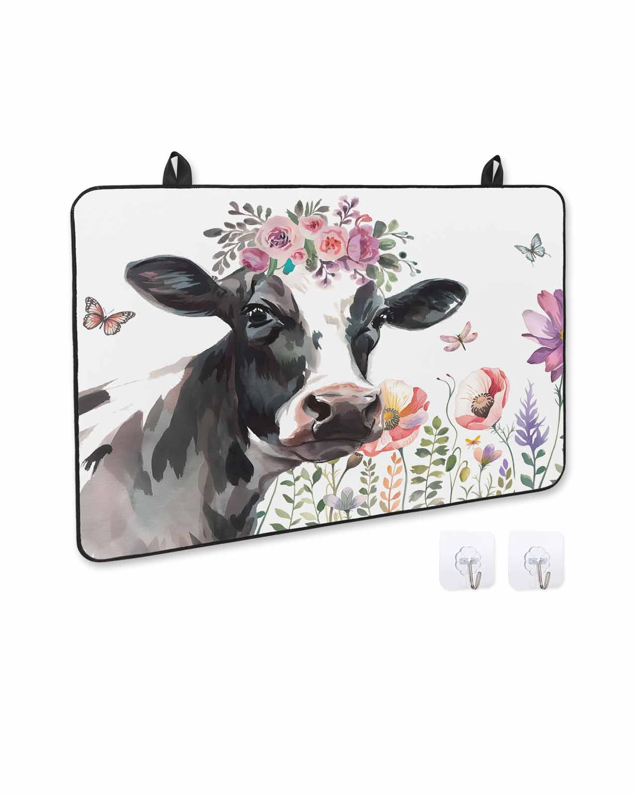 nqOlkjepod Large Induction Cooktop Protector Mat 24"x21", Cow Flower Stove Top Covers for Electric Stove, Farmhouse Cattle Botanical Butterfly Floral Stove Burner Cover Mats, Glass Top Stove Cover