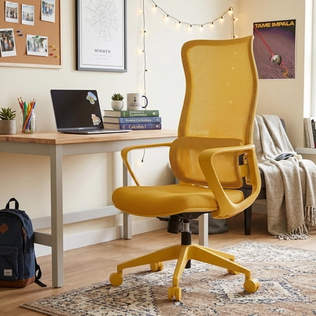 Homy Casa Ergonomic Desk Chair, Adjustable Lumbar Support Home Office Chair with Wheels, Mustard Yellow
