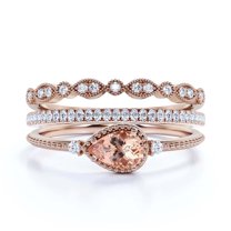 2.10 Carat Pear Cut Morganite And Diamond Moissanite Classic Engagement Ring, Modern Wedding Ring in 925 Sterling Silver With 18k Rose Gold Plating, Promise Ring, Dainty Ring, Trio Rings Set
