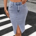 thumbnail image 6 of Jsaierl Women’s Denim Midi Skirt High Waist Slim Fit Jean Skirt with Front Slit for Casual and Street Style, 6 of 9