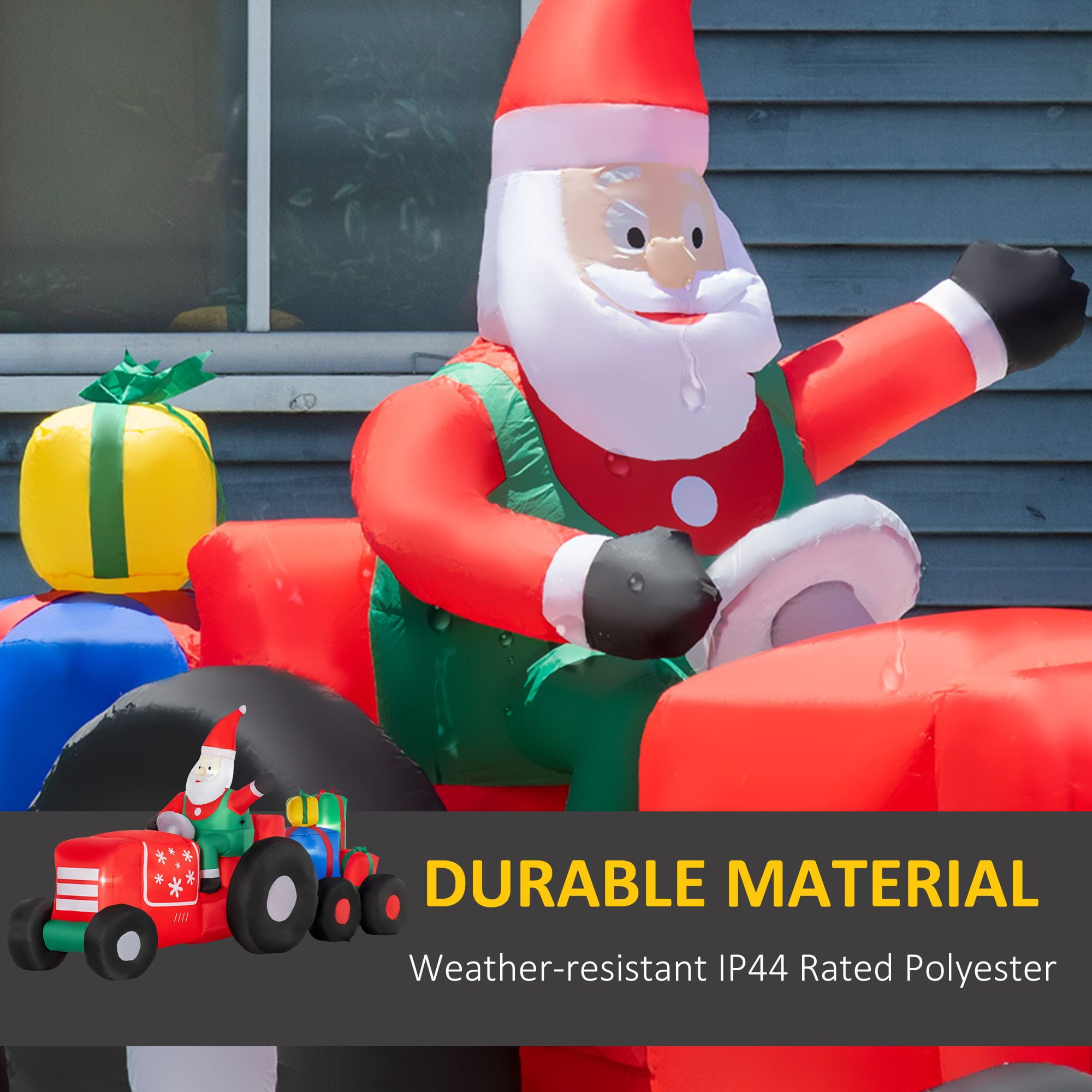 Christmas Inflatable Santa Claus Driving Trailer with Colorful Gift Boxes, 9 ft Blow-Up LED Yard Decoration for Lawn, Garden, and Holiday Party