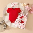 thumbnail image 4 of CAUYDY Toddler Baby Girls Short Sleeve Romper Suspender Overall Dress 2 Piece Outfits Set With Headband for Newborn Kid Girl 6 9 12 18 Months Summer Clothes (Sizes 0-3 Months,F2-Red), 4 of 9