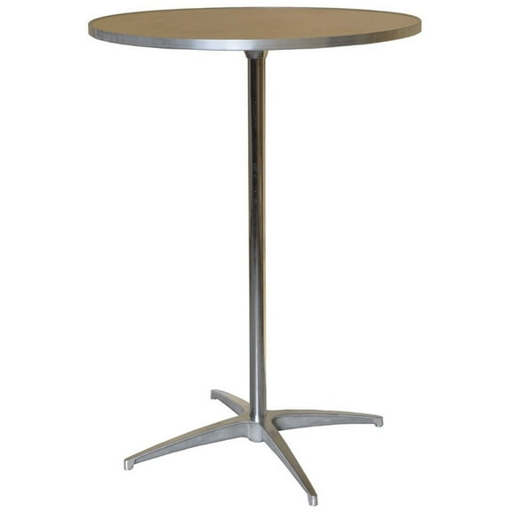 Adjustable Height Round Wooden Bistro Bar Pub Table, Clear Finish, 30 in