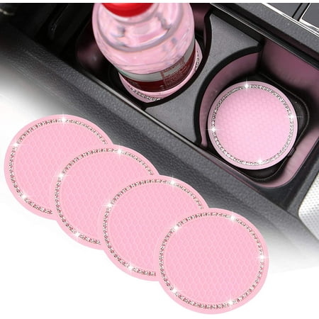 

4 Pack Bling Car Cup Holder Coaster 2.75 Inch Soft Bling Crystal Rhinestone Rubber Pad Set Round Auto Cup Holder Insert Drink Coaster Car Interior Accessories