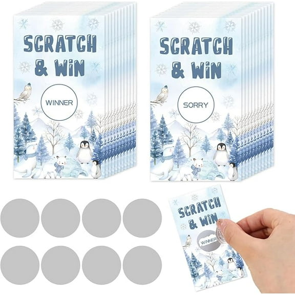 50 PCS Arctic Polar Animals Scratch Off Cards, Winter Holiday Party Game, Penguin Lottery Prize Raffle Tickets for Winter Baby Shower Birthday