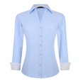thumbnail image 1 of WARHORSEE Camisa con botones para mujer, manga larga, camisas de vestir de trabajo, cuello en V, fácil cuidado, blusas casuales de negocios elásticas para mujer (azul l), 1 of 5