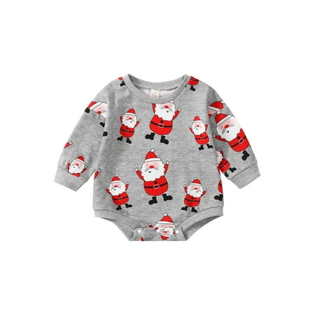 

ZIYIXIN 0-18M Infant Girls Boys Christmas Jumpsuit Cartoon Santa Claus Print Long Sleeve Romper