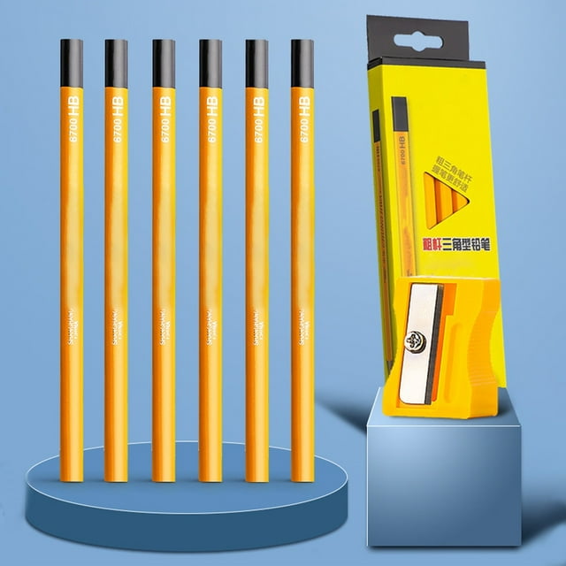 Yellow Premium 12 Pack Triangular Pencils For Students With Sharpener Wooden Writing Drawing Pencils Hb Grade School Office Supplies Set 6.9 X 0.39 X 0.39 Inches 0.24 Pound