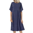 thumbnail image 2 of Summer Dresses for Women 2025 Ndbuld Women Casual Fashion Loose Printed Sleeveeless Pocket Round Neck Dress Navy XL, 2 of 6
