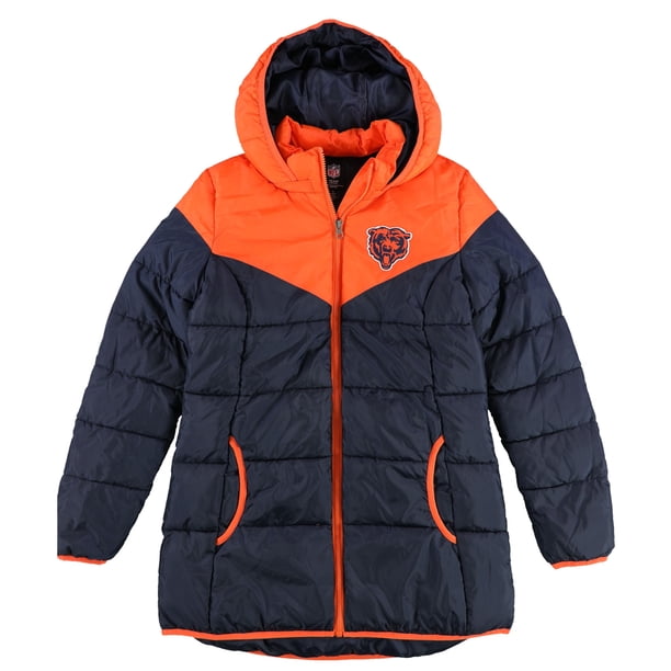 G-III Sports Womens Orange and Blue Split Chicago Bears Parka Coat bea M