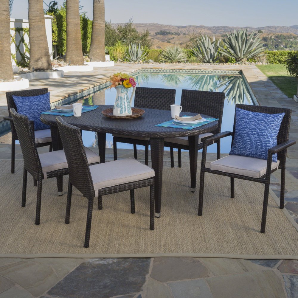 Pratt Outdoor 7 Piece Wicker Oval Dining Set with Armed and Armless