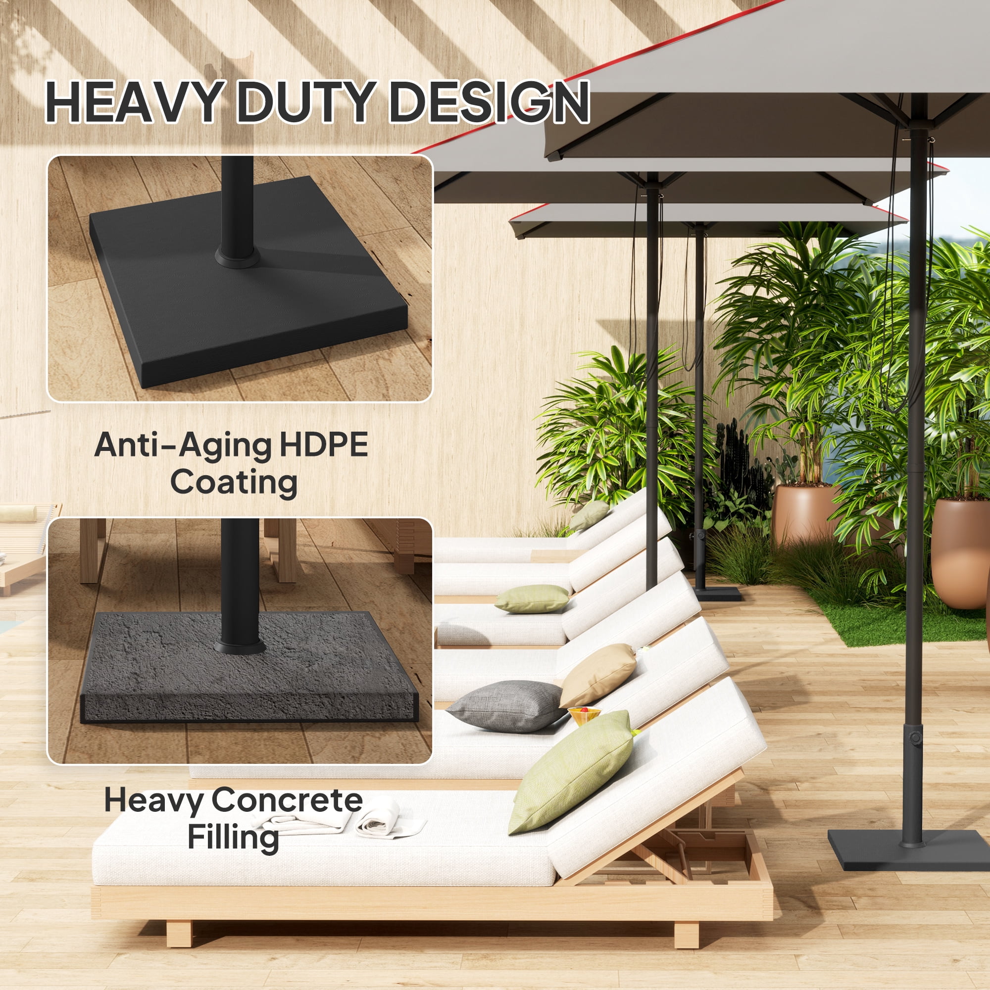 Outsunny Patio Umbrella Base, 40 lbs Concrete Heavy Duty Umbrella Base Patio Umbrella Holder for 1.5"/1.9" Umbrella Poles, Black