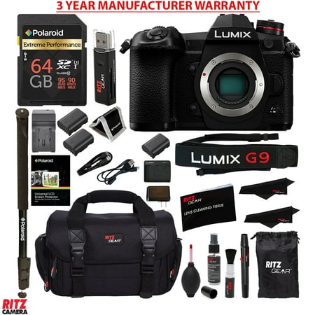 Panasonic Lumix G9 Mirrorless Camera Body 20.3 MP G9KBODY, Polaroid 64GB High Speed SD Card U3, Polaroid 72