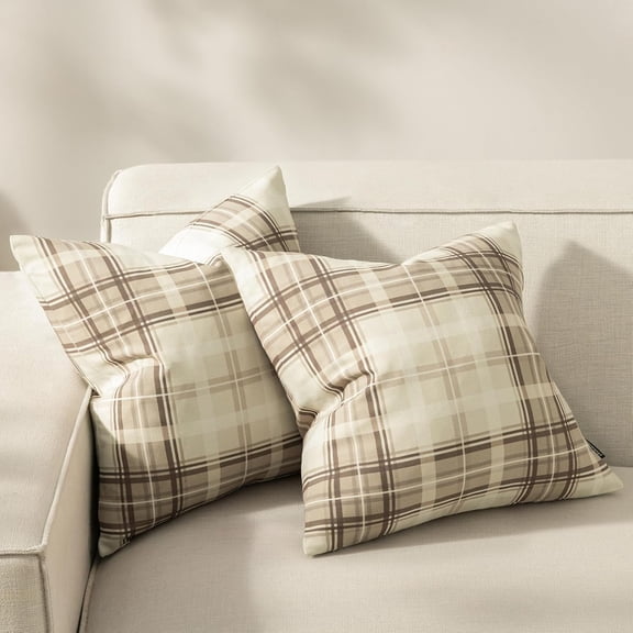 Buffalo Plaid Throw Pillow Covers Farmhouse Check Pillows Fall Decorative Pillow Cover Indoor Throw Pillows Twill Square Pillow Cases for Home Decor Beige,18 x 18 Inches