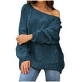 thumbnail image 2 of Women's Off Shoulder Oversized Sweaters Long Batwings Sleeve Cable Knit Pullover Jumper Tops Casual Loose Trendy Fall Sweaters, 2 of 6
