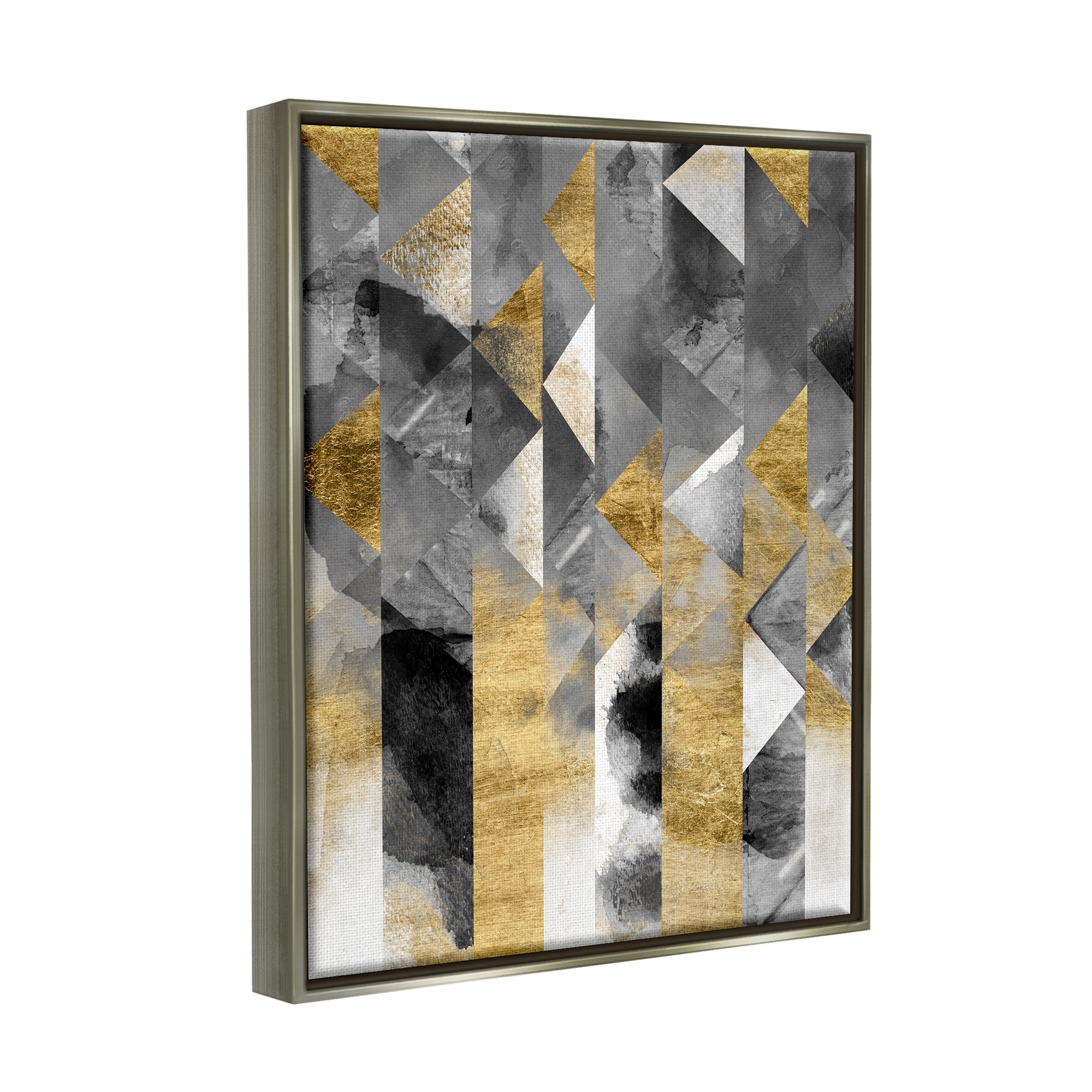 Stupell Industries Modern Triangular Stripes Sharp Geometric Pattern Luster Gray Framed Floating Canvas Wall Art, 24x30, by Chariklia Zarris