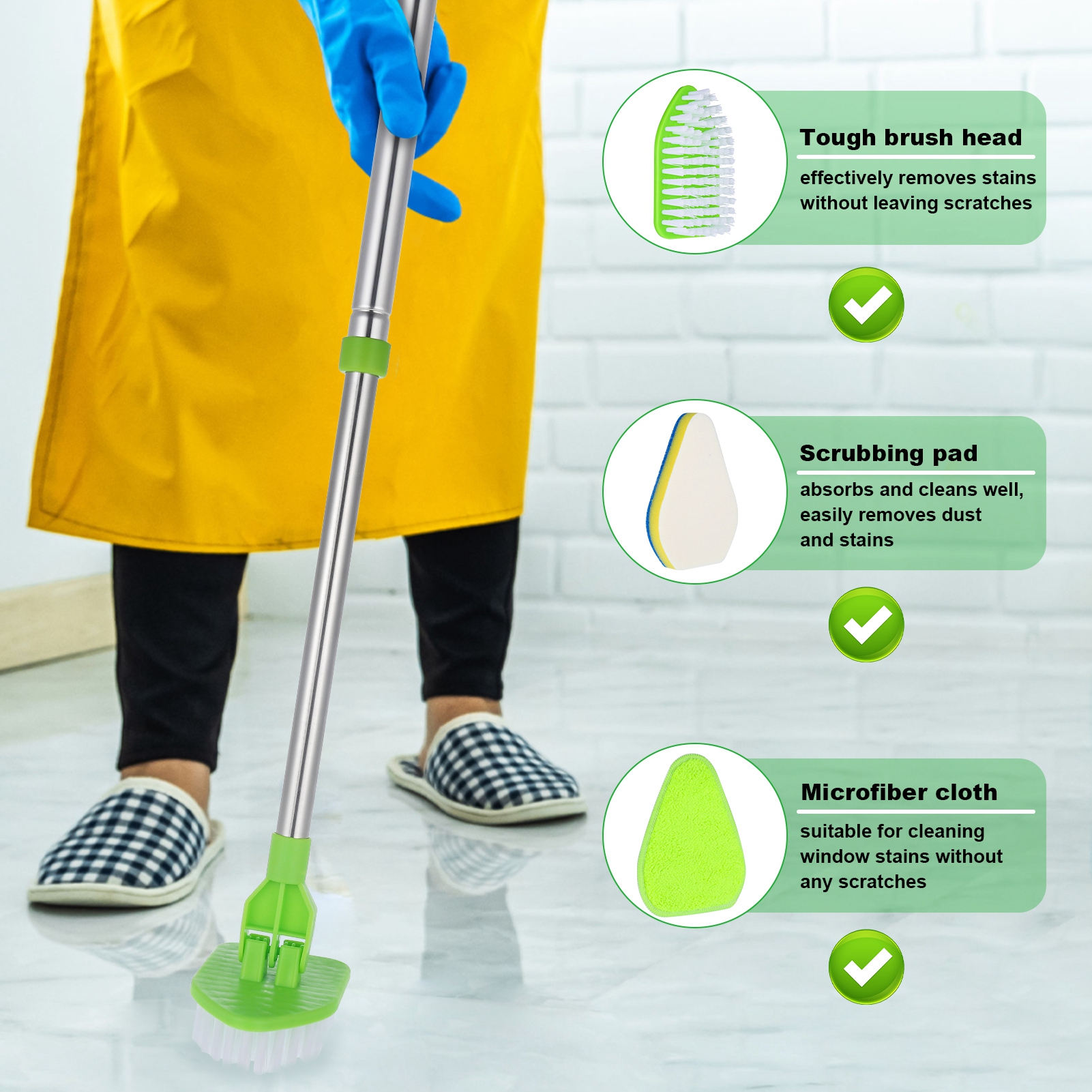 Armscye Adjustable Long Handle Scrub Brush, 37-Inch, Green photo 5