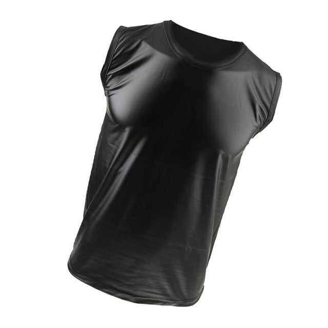 Camisa Sin Mangas Con Estampado De Cuero De PU De Los Hombres Camisa Sin Mangas Con Cuello Musculoso Camiseta Con Axila Metálica Ropa Interior Macarena Camiseta para hombre