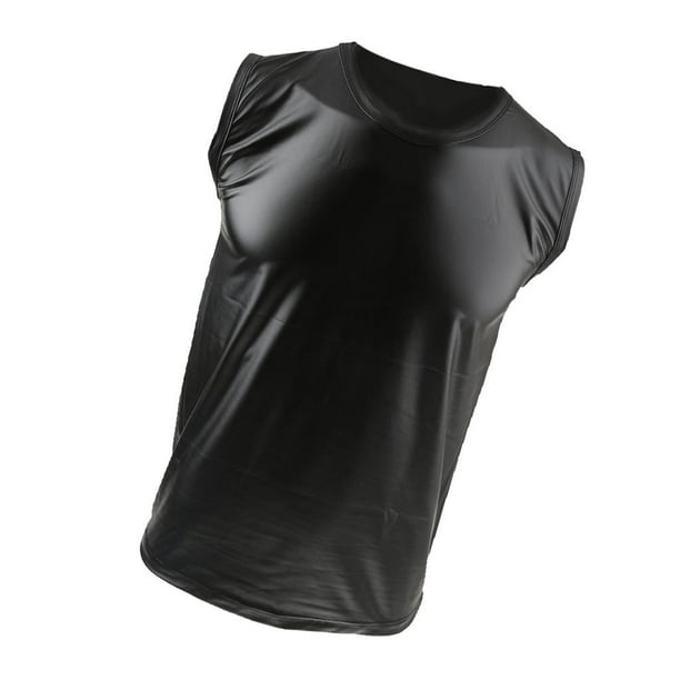 Camiseta de cuero de imitación negra de verano Camiseta sin mangas Chaleco sin mangas Top sin mangas para hombres Sunnimix Camiseta para hombre