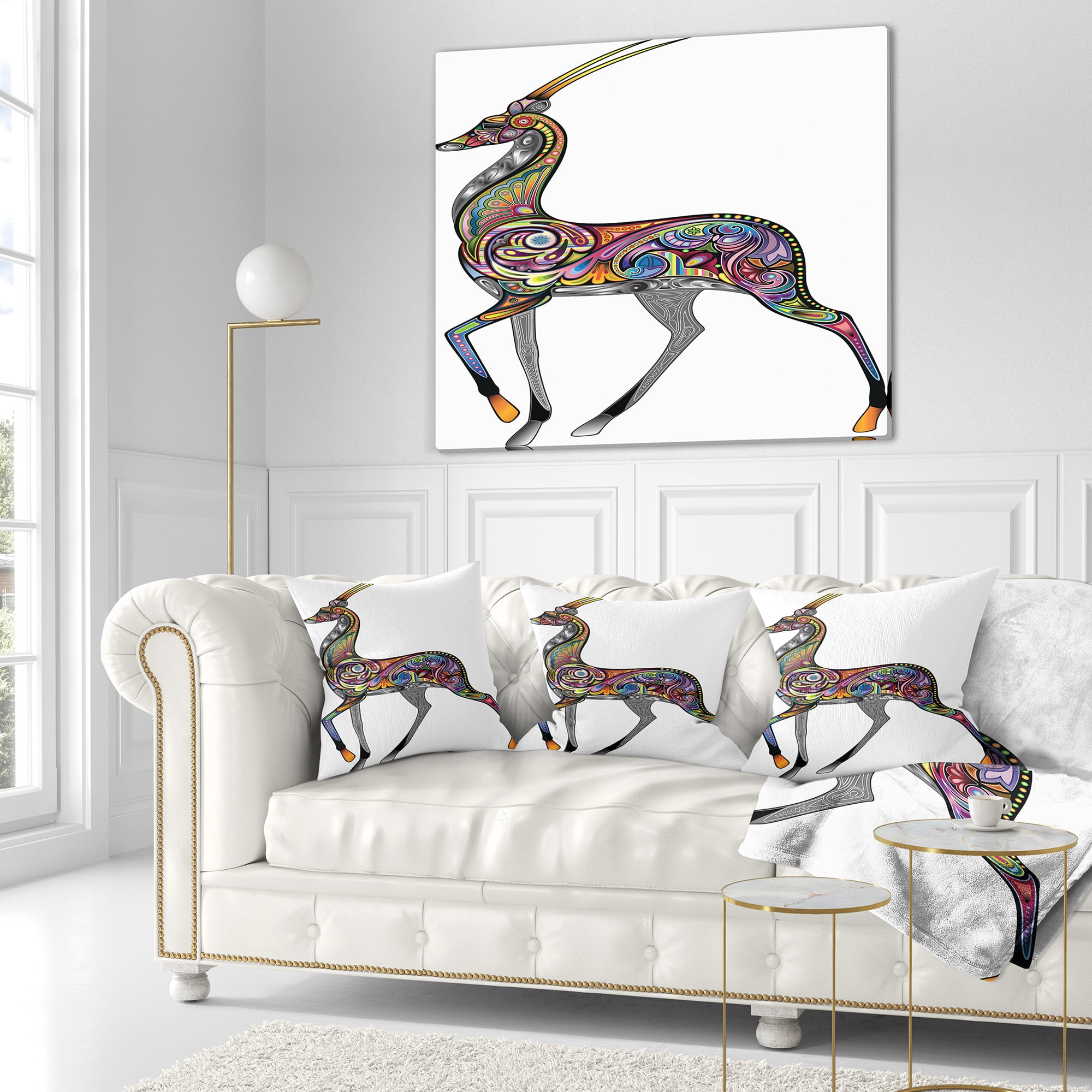 Designart Colorful Antelope - Animal Throw Pillow - 18x18