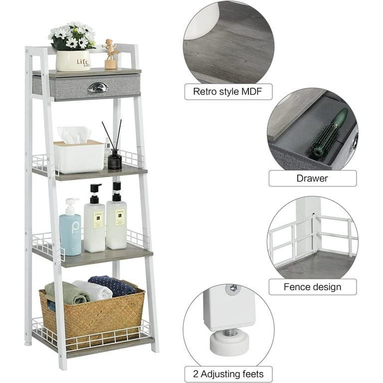 Dracelo 3-Tier Brown Bathroom Ladder Shelf, Bathroom Floor Storage