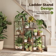 Bamworld Plant Stand Indoor Plant Shelf Outdoor Wood Plant Rack for Multiple Plants 3 Tiers Ladder Plant Holder for Living Room Patio Boho Home Decor for Gardening