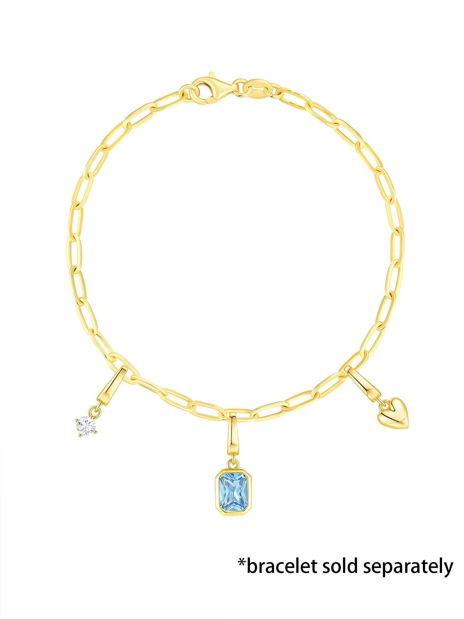 Brilliance Fine Jewelry Simulated Aquamarine and Simulated Diamond Charm Set in 14KT Gold Plated Sterling Silver