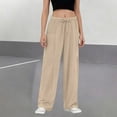 thumbnail image 2 of DHFJKG Winter Casual Wide Leg Sweatpants For Women Pleated Solid Color Loose Fit Elastic Waist Floor-Length Pants With Pockets Soft Trousers, 2 of 5